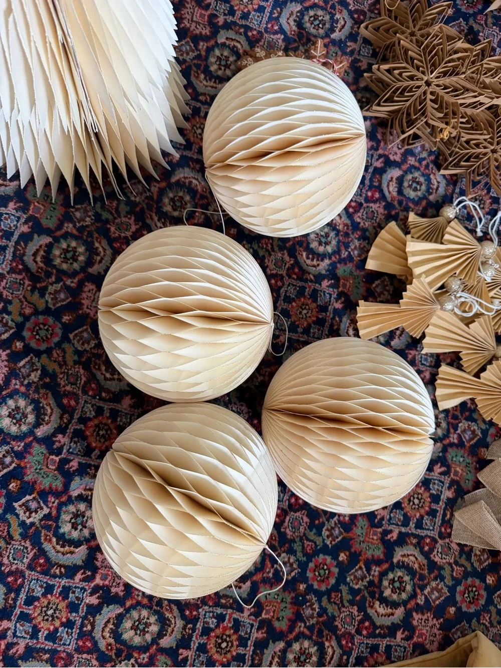 West Elm White & Gold Scandinavian Paper Ornaments & Stockings